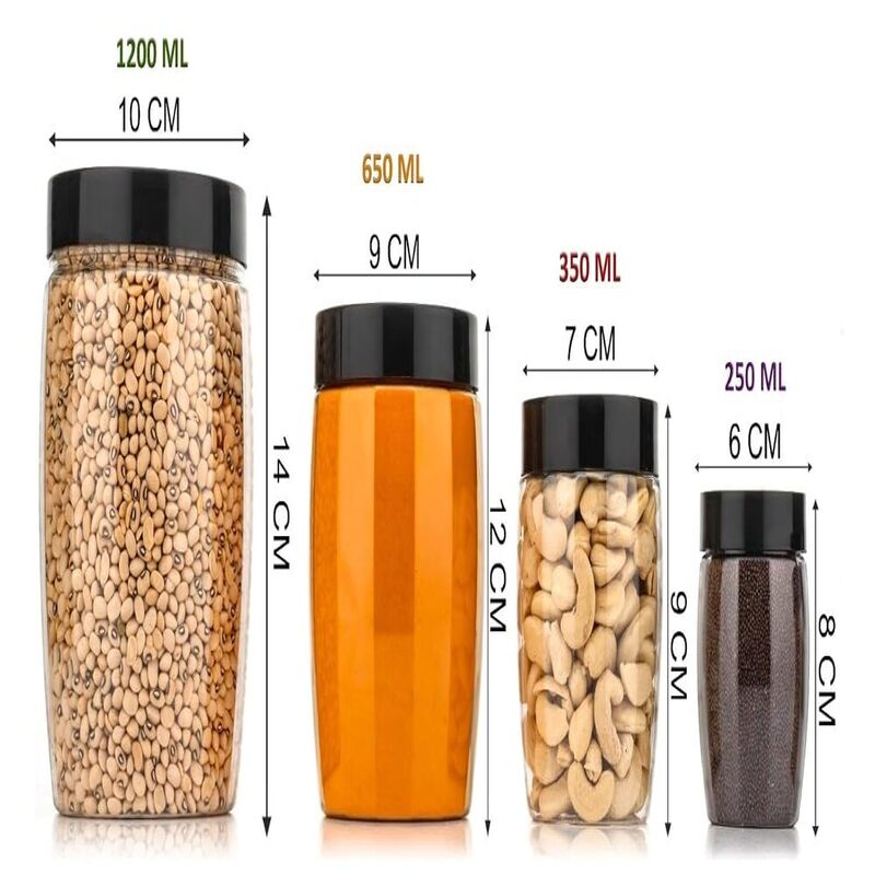Plastic Grocery Container Set – Pack of 24 (250 ml | 350 ml | 650 ml | 1250 ml) – Airtight BPA‑Free Food Storage Jars