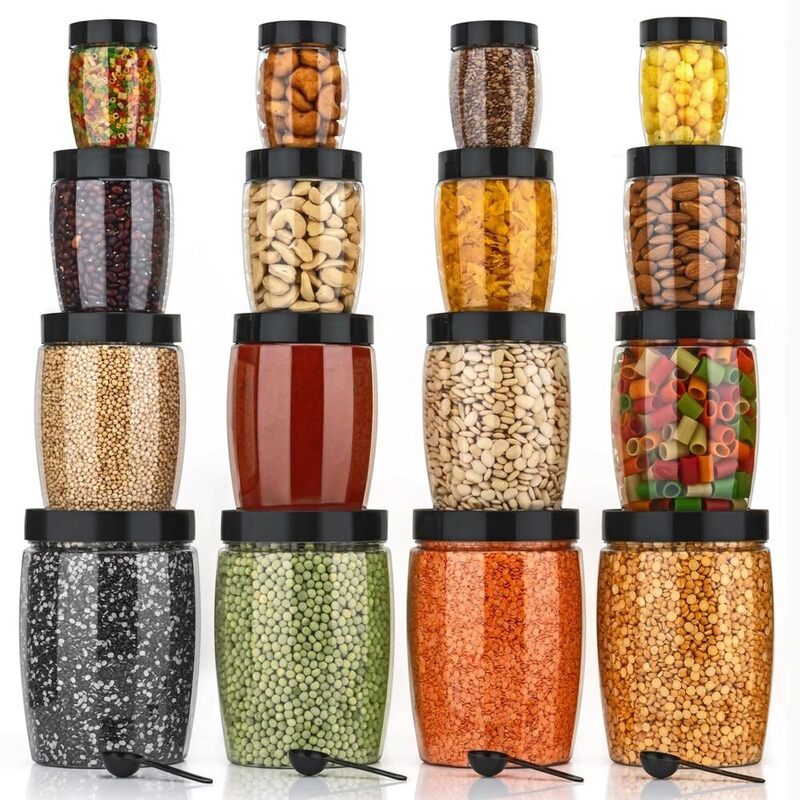 Plastic Grocery Container Set – Pack of 24 (250 ml | 350 ml | 650 ml | 1250 ml) – Airtight BPA‑Free Food Storage Jars