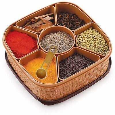 7‑Section Multipurpose Masala Box – Airtight Food‑Grade Plastic Spice Organizer