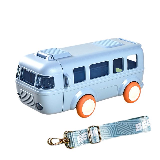 Kids Bus-Shaped Water Bottle with Strap – 500 ml Leakproof Sipper Bottle for School, Travel & Outdoor Use (Blue)