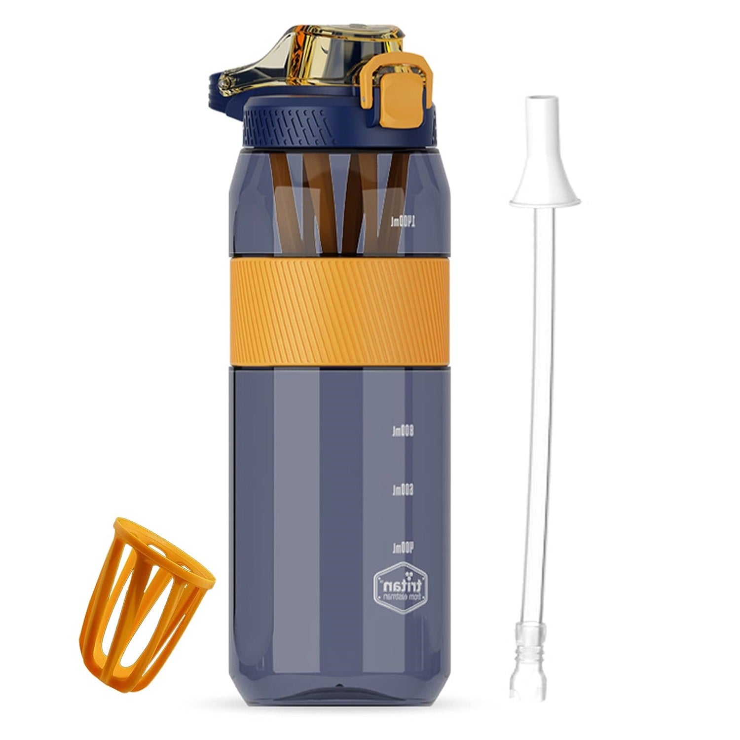 Motivational water bottle with cap and straw. BPA-free plastic, durable, leak-resistant — ideal for gym, office, and home hydration(1600 ml)