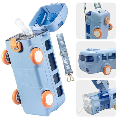 Kids Bus-Shaped Water Bottle with Strap – 500 ml Leakproof Sipper Bottle for School, Travel & Outdoor Use (Blue)