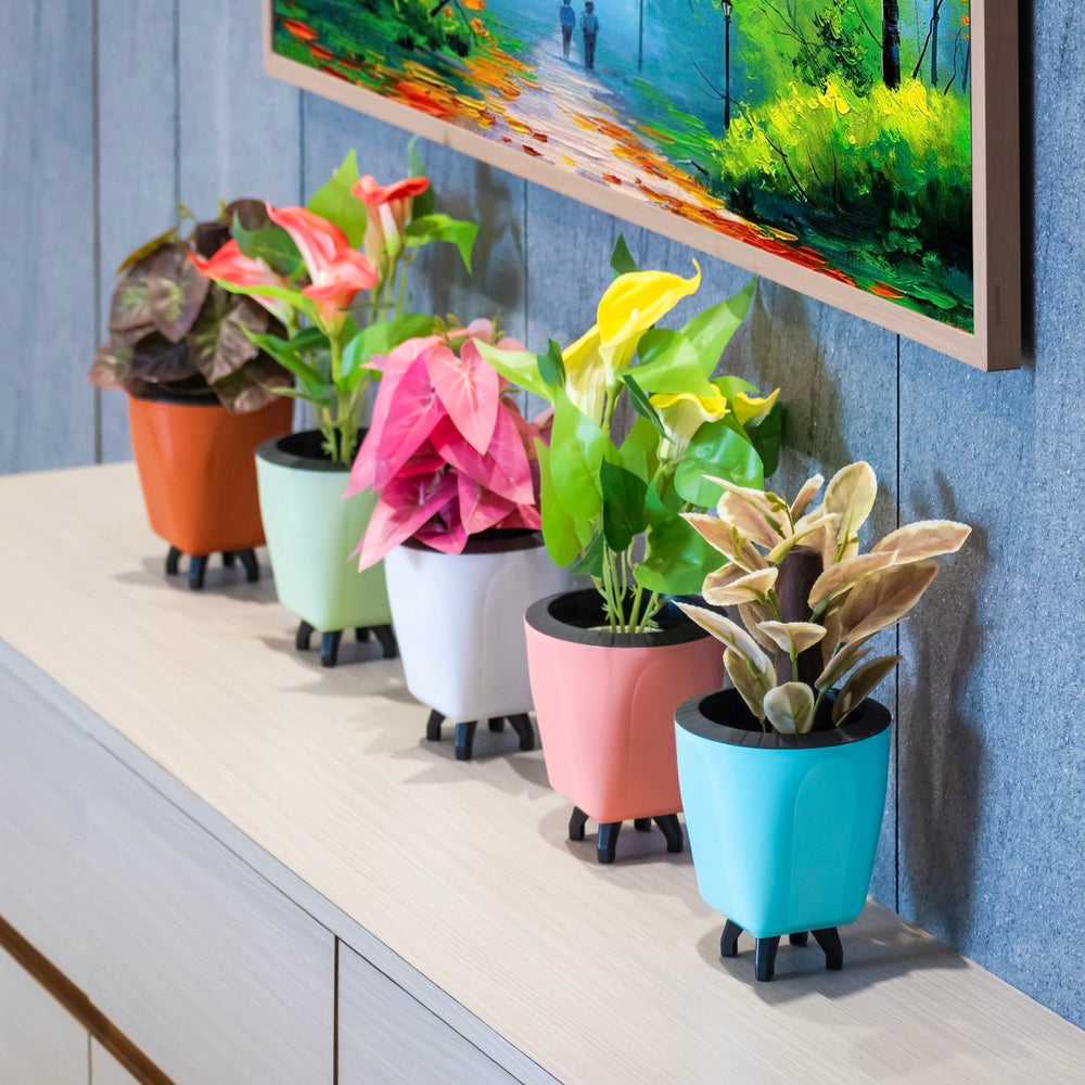 Self-Watering Planter Pots – Pack of 5, 5.8″ Multicolor Decorative Indoor & Outdoor Pots