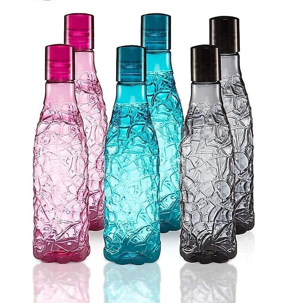Water bottle set of 6 x 1000 ml BPA-free, leak-proof fridge & gym bottles. Durable plastic, eco-friendly, perfect for home, office & travel hydration.