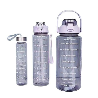 3-Piece Motivational Water Bottle Set (2L+900ml+300ml) – BPA-Free, Leakproof, for Gym & Office