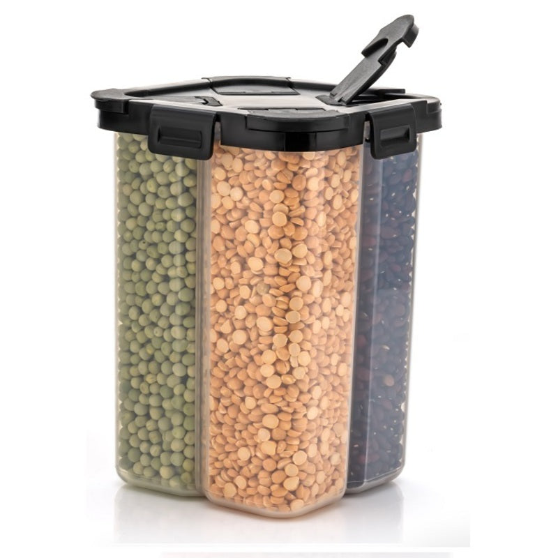 4 Section Container Jar kitchen accessories items, kitchen organizer & Containers, Kitchen Storage Box & kitchen food container (Pack Of 1, Black)(Plastic)