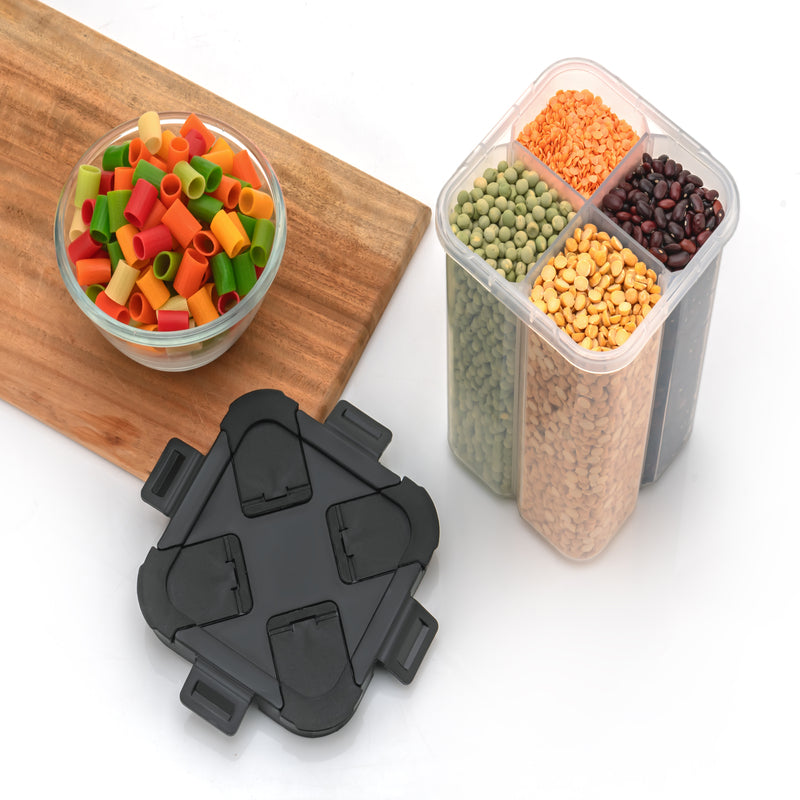 4 Section Container Jar kitchen accessories items, kitchen organizer & Containers, Kitchen Storage Box & kitchen food container (Pack Of 1, Black)(Plastic)