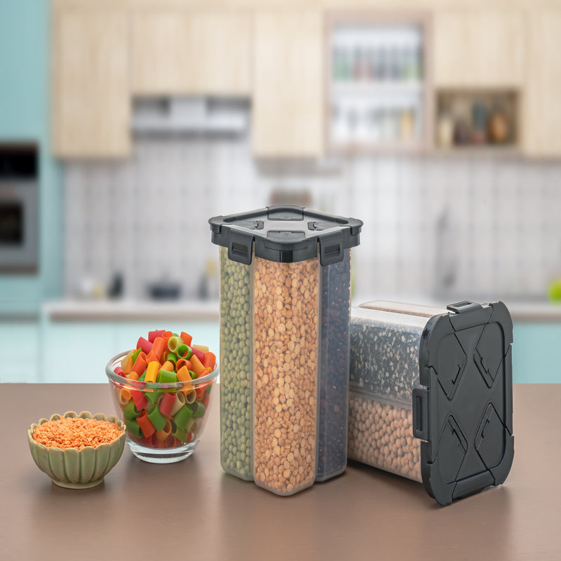 4 Section Container Jar kitchen accessories items, kitchen organizer & Containers, Kitchen Storage Box & kitchen food container (Pack Of 1, Black)(Plastic)