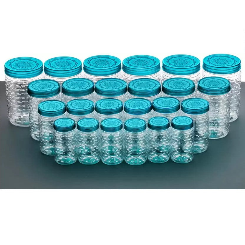 Plastic Grocery Container Set – Pack of 24 (250 ml | 350 ml | 650 ml | 1200 ml) – Airtight BPA-Free Kitchen Storage Jars