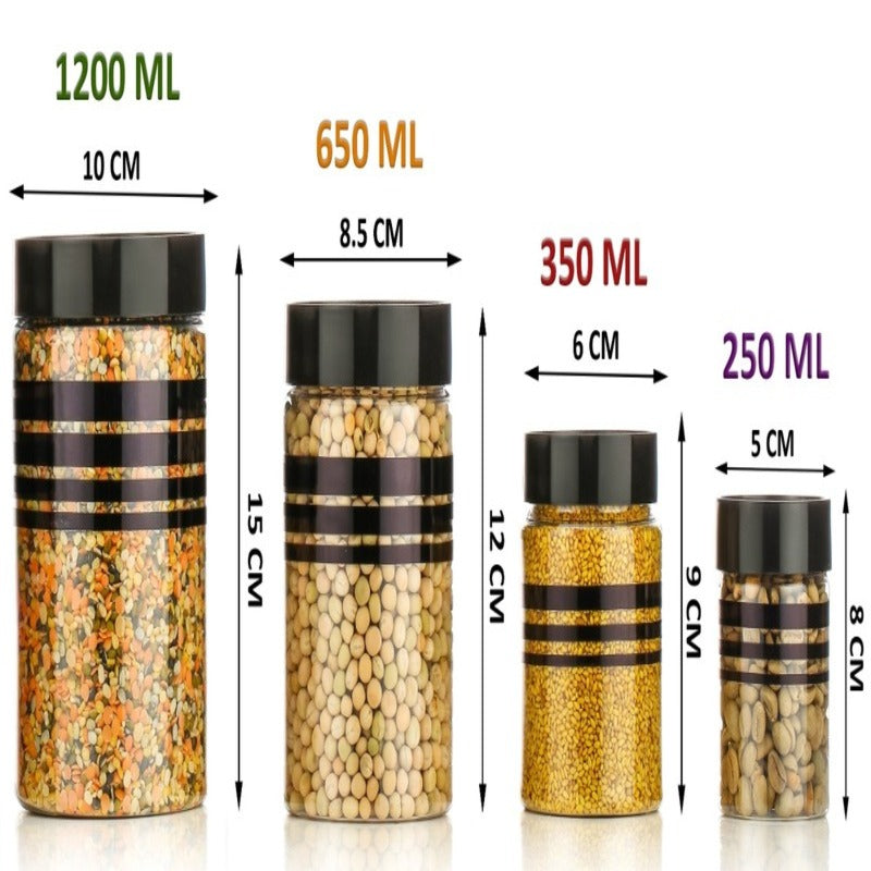 Multipurpose Kitchen Storage Containers Set – 1200ml, 650ml, 350ml, 250ml – Airtight Plastic Jars for Groceries, Dry Fruits, Pulses & Snacks (Pack of 24)