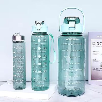 3-Piece Motivational Water Bottle Set (2L+900ml+300ml) – BPA-Free, Leakproof, for Gym & Office