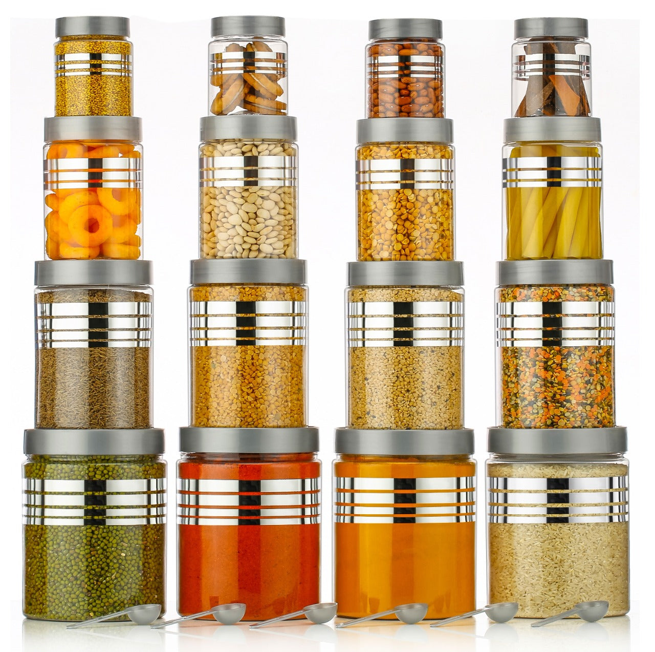 Kitchen Container Set – 1200 ml, 650 ml, 350 ml, 250 ml | Airtight Plastic Jars | Stackable & BPA-Free Storage