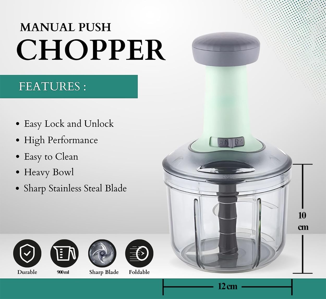 Vegetables Chopper – 1000 ml Push Food Processor for Vegetables & Nuts, No Electricity