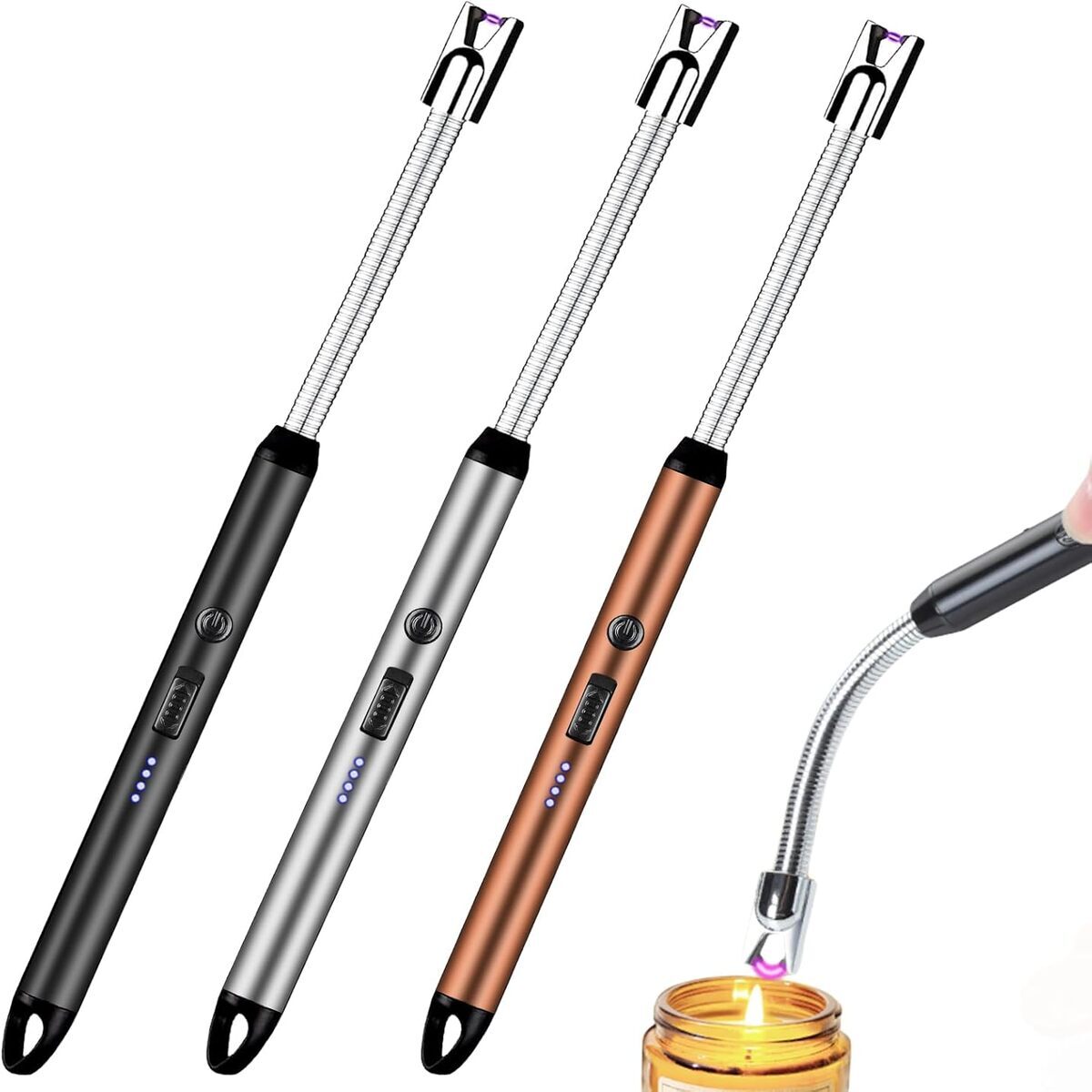Gas Lighter Rechargeable  with Flexible 360° Neck | Flameless Electric Arc Lighter for Kitchen, BBQ, Candles – USB Recharge, Windproof & Safe