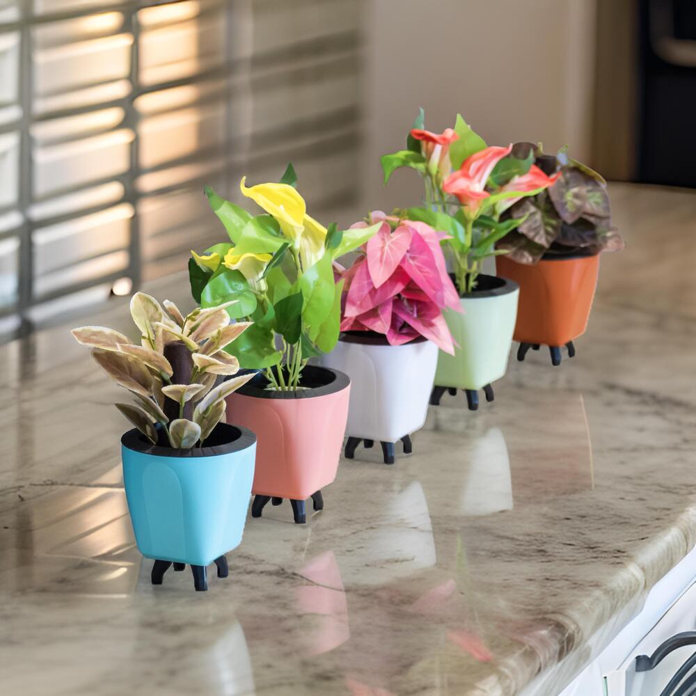 Self-Watering Planter Pots – Pack of 5, 5.8″ Multicolor Decorative Indoor & Outdoor Pots