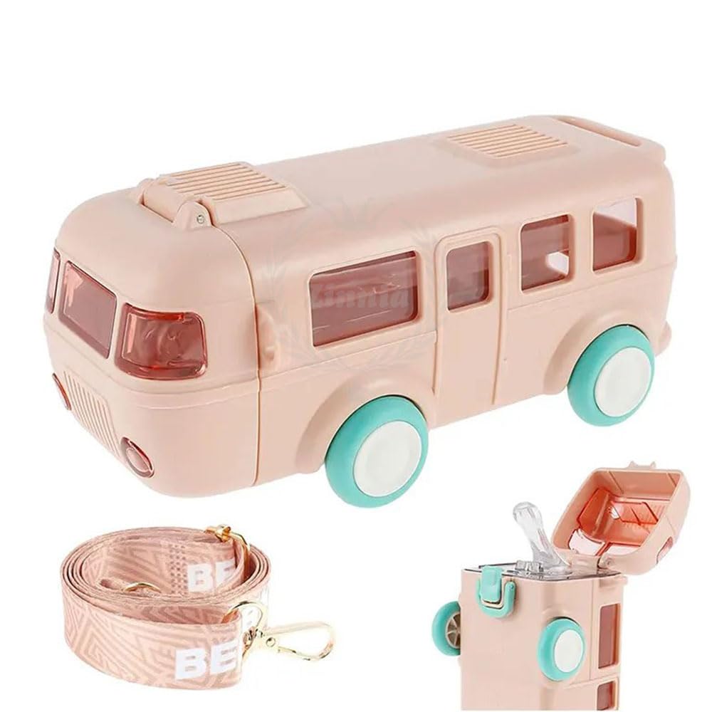 Kids Bus-Shaped Water Bottle with Strap – 500 ml Leakproof Sipper Bottle for School, Travel & Outdoor Use (Blue)
