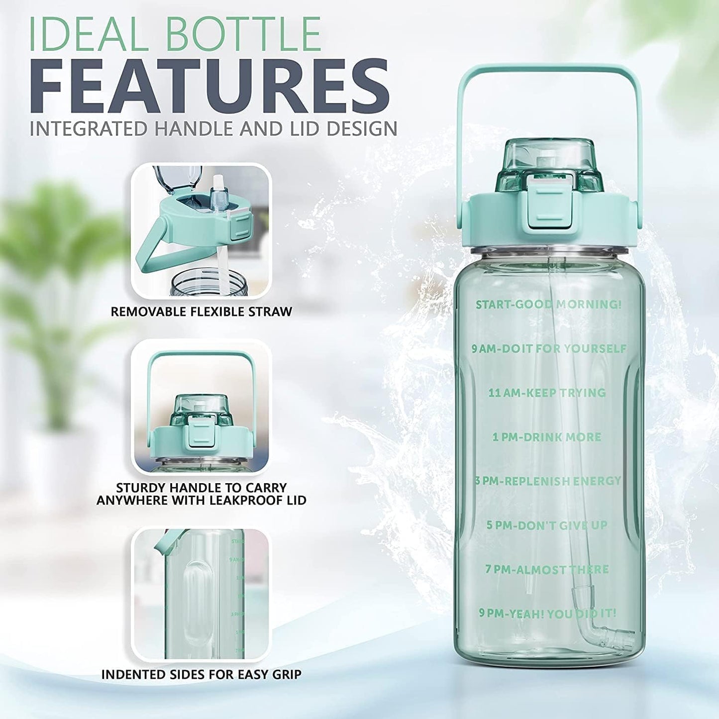 3-Piece Motivational Water Bottle Set (2L+900ml+300ml) – BPA-Free, Leakproof, for Gym & Office