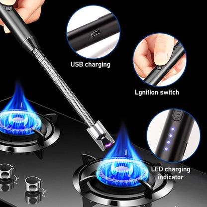 Gas Lighter Rechargeable  with Flexible 360° Neck | Flameless Electric Arc Lighter for Kitchen, BBQ, Candles – USB Recharge, Windproof & Safe