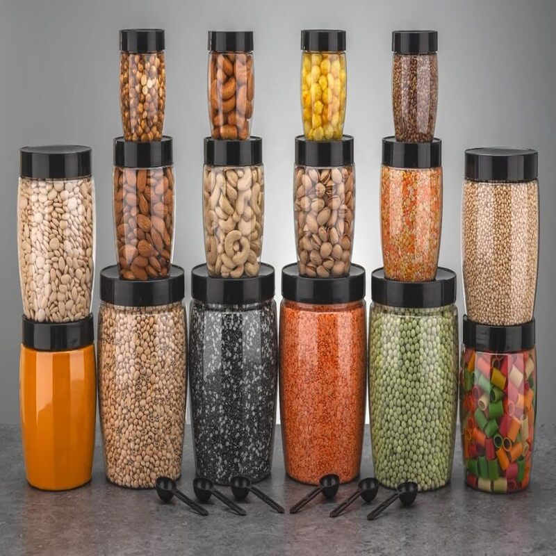Plastic Grocery Container Set – Pack of 24 (250 ml | 350 ml | 650 ml | 1250 ml) – Airtight BPA‑Free Food Storage Jars