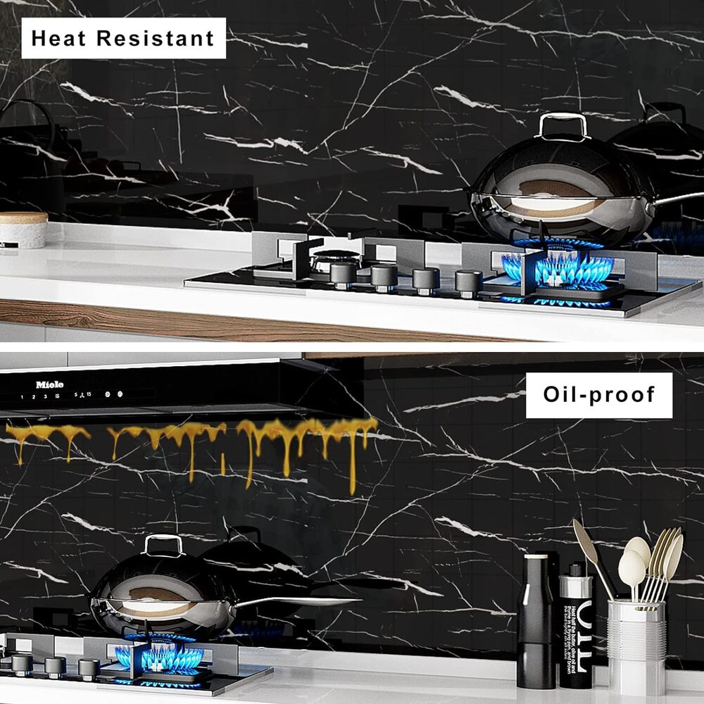 Black Marble  Wallpaper – Waterproof, Oil-Proof Vinyl Contact Paper for Countertops & Furniture (60 × 240 cm)