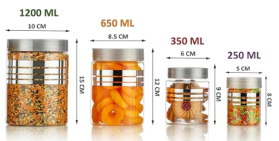 Plastic Grocery Container Set – Pack of 24 (250 ml | 350 ml | 650 ml | 1200 ml) – Airtight Food Storage Jars for Kitchen & Pantry