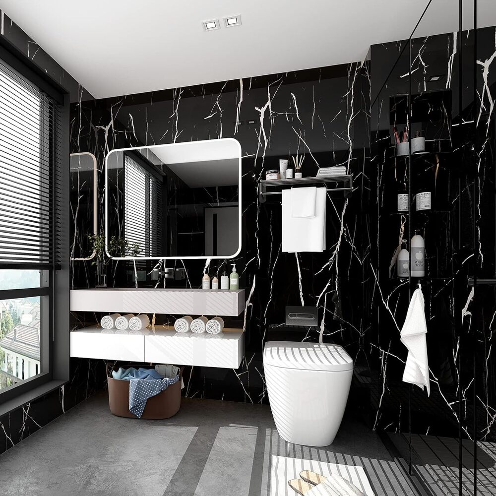 Black Marble  Wallpaper – Waterproof, Oil-Proof Vinyl Contact Paper for Countertops & Furniture (60 × 240 cm)