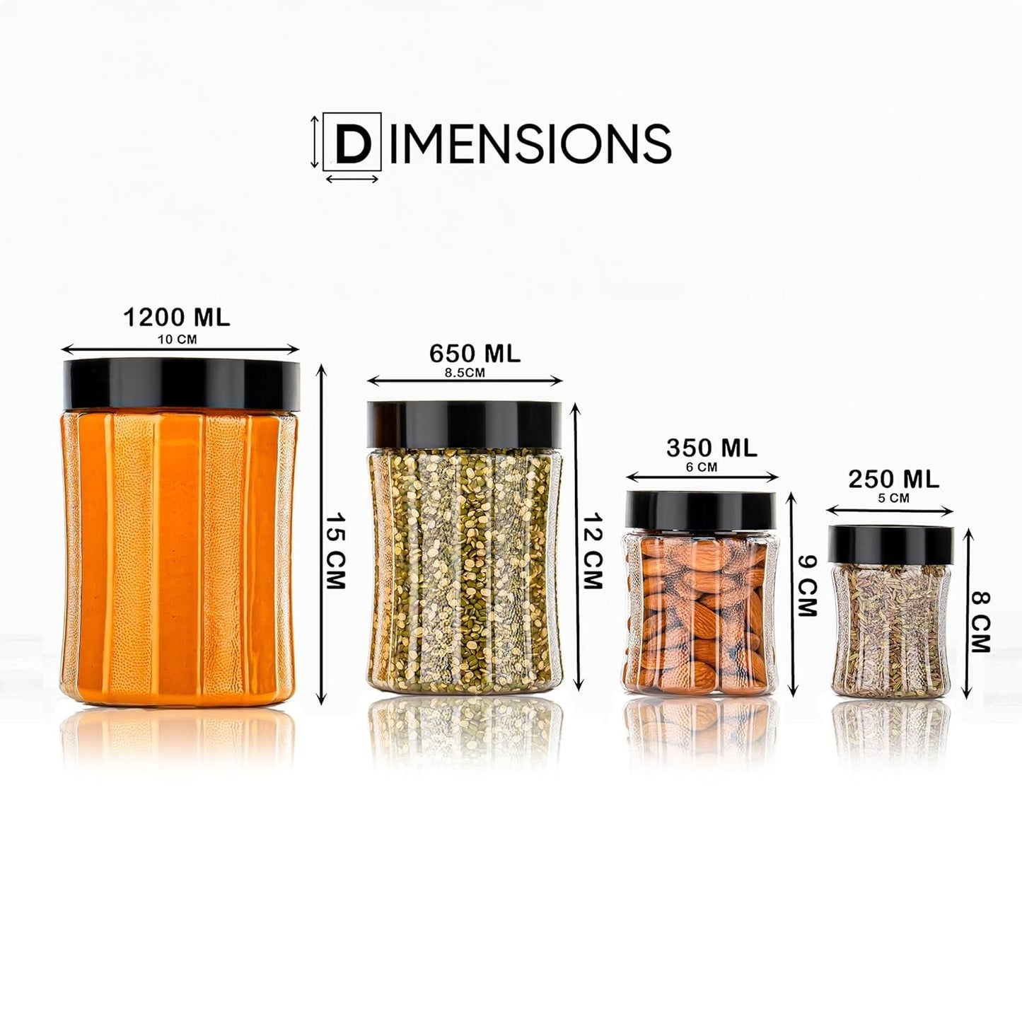 Plastic Grocery Container Set – Pack of 24 (250 ml | 350 ml | 650 ml | 1210 ml) – Airtight BPA-Free Kitchen Storage Jars