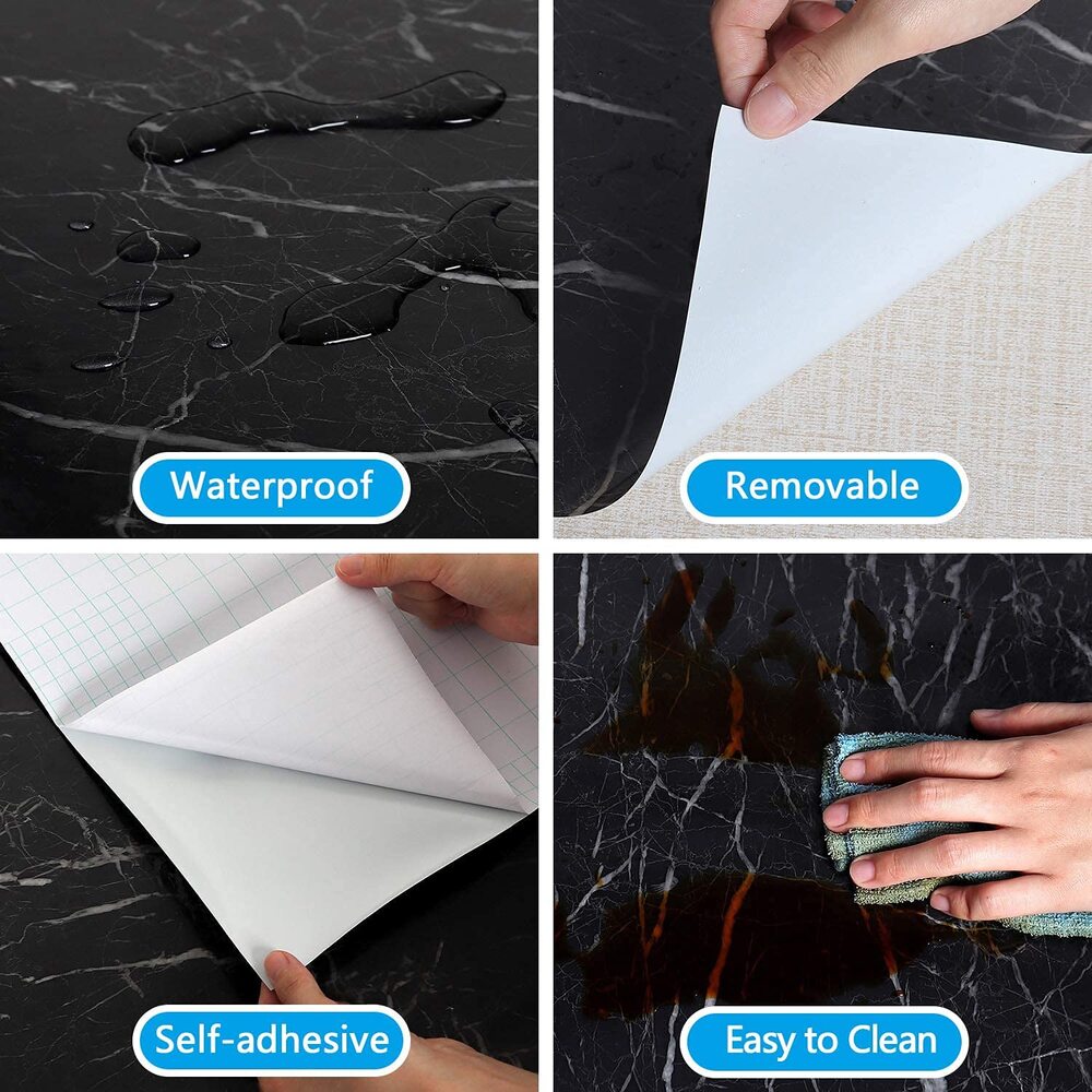 Black Marble  Wallpaper – Waterproof, Oil-Proof Vinyl Contact Paper for Countertops & Furniture (60 × 240 cm)