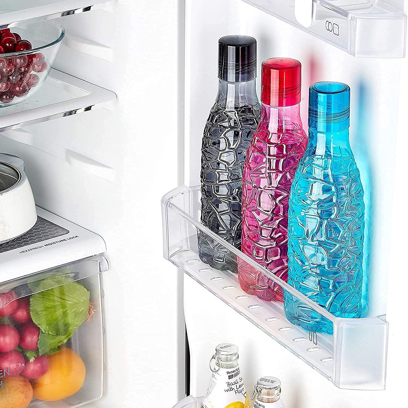 Water bottle set of 6 x 1000 ml BPA-free, leak-proof fridge & gym bottles. Durable plastic, eco-friendly, perfect for home, office & travel hydration.
