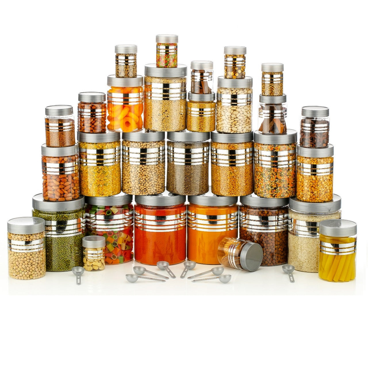 Plastic Grocery Container Set – Pack of 24 (250 ml | 350 ml | 650 ml | 1200 ml) – Airtight Food Storage Jars for Kitchen & Pantry