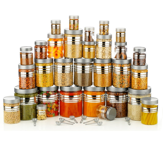 Plastic Grocery Container Set – Pack of 24 (250 ml | 350 ml | 650 ml | 1200 ml) – Airtight Food Storage Jars for Kitchen & Pantry