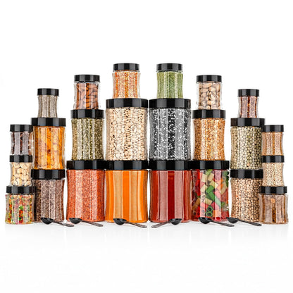 Plastic Grocery Container Set – Pack of 24 (250 ml | 350 ml | 650 ml | 1210 ml) – Airtight BPA-Free Kitchen Storage Jars