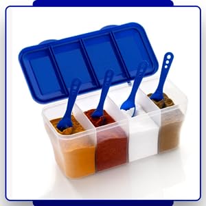Multipurpose 4-in-1 Masala Box – Transparent Spice Container with Compartment Lids for Kitchen Storage