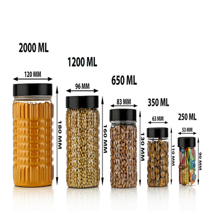 Plastic Grocery Container Set – 250/350/650/1200/2000 ml Airtight Storage Boxes Black ( Pack Of 30 )