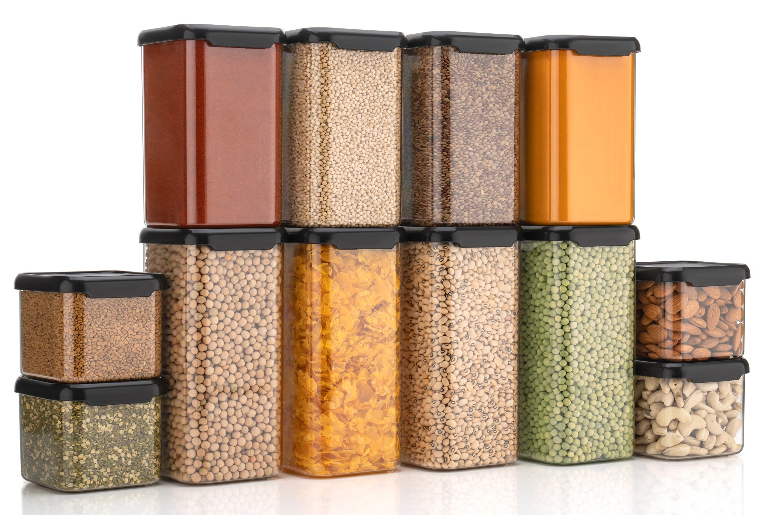 Multi‑Size Plastic Grocery Container Set – 500 / 1100 / 1500 ml Airtight Food Jars | BPA‑Free, Stackable & Transparent