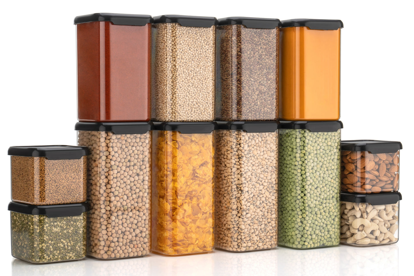 Multi‑Size Plastic Grocery Container Set – 500 / 1100 / 1500 ml Airtight Food Jars | BPA‑Free, Stackable & Transparent