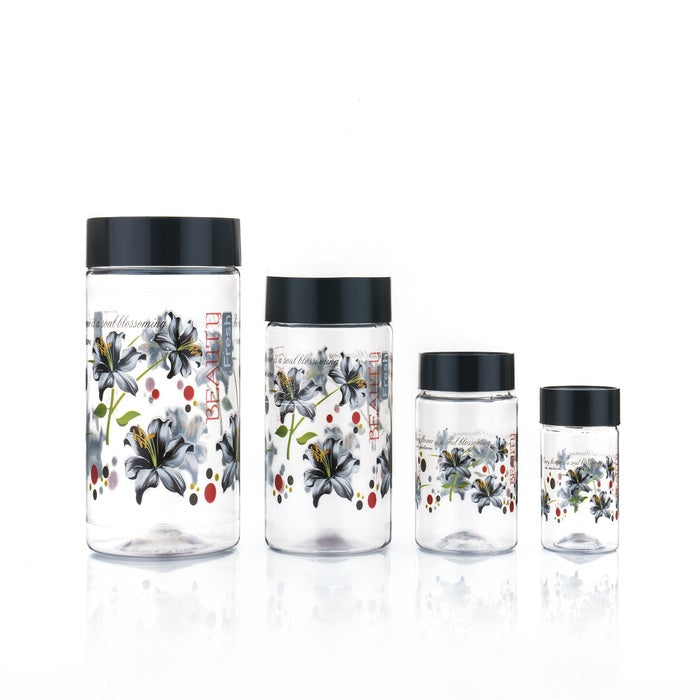 Plastic Grocery Container Set – 24-Pack Airtight Storage Jars (1200 ml, 650 ml, 350 ml, 250 ml, Black)
