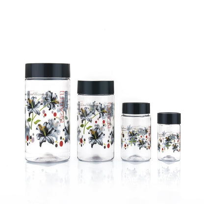 Plastic Grocery Container Set – 24-Pack Airtight Storage Jars (1200 ml, 650 ml, 350 ml, 250 ml, Black)
