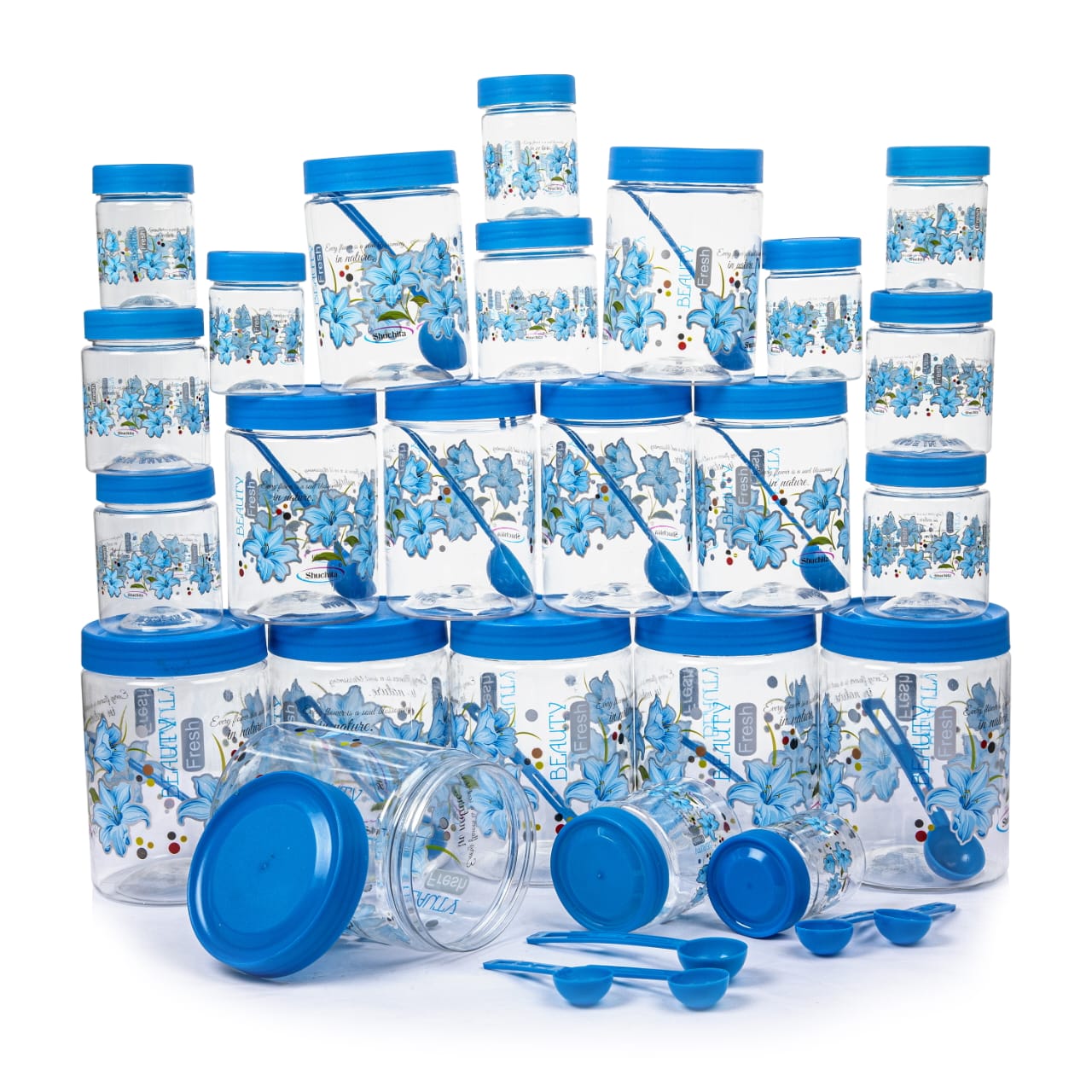 Plastic Grocery Container Set – 24-Pack Airtight Storage Jars (1200 ml, 650 ml, 350 ml, 250 ml, Black)