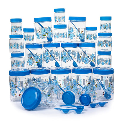 Plastic Grocery Container Set – 24-Pack Airtight Storage Jars (1200 ml, 650 ml, 350 ml, 250 ml, Black)