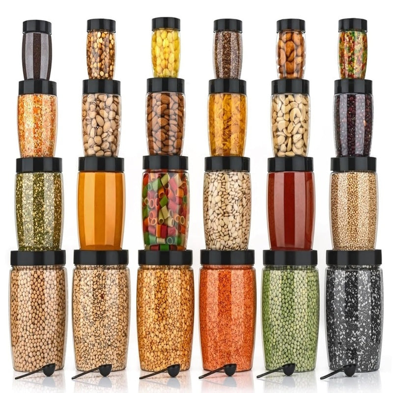 Plastic Grocery Container Set – Pack of 24 (250 ml | 350 ml | 650 ml | 1250 ml) – Airtight BPA‑Free Food Storage Jars