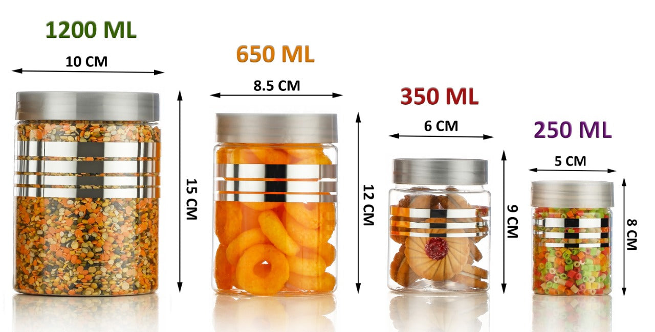 Kitchen Container Set – 1200 ml, 650 ml, 350 ml, 250 ml | Airtight Plastic Jars | Stackable & BPA-Free Storage