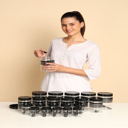 Multipurpose Kitchen Storage Containers Set – 1200ml, 650ml, 350ml, 250ml – Airtight Plastic Jars for Groceries, Dry Fruits, Pulses & Snacks (Pack of 24)