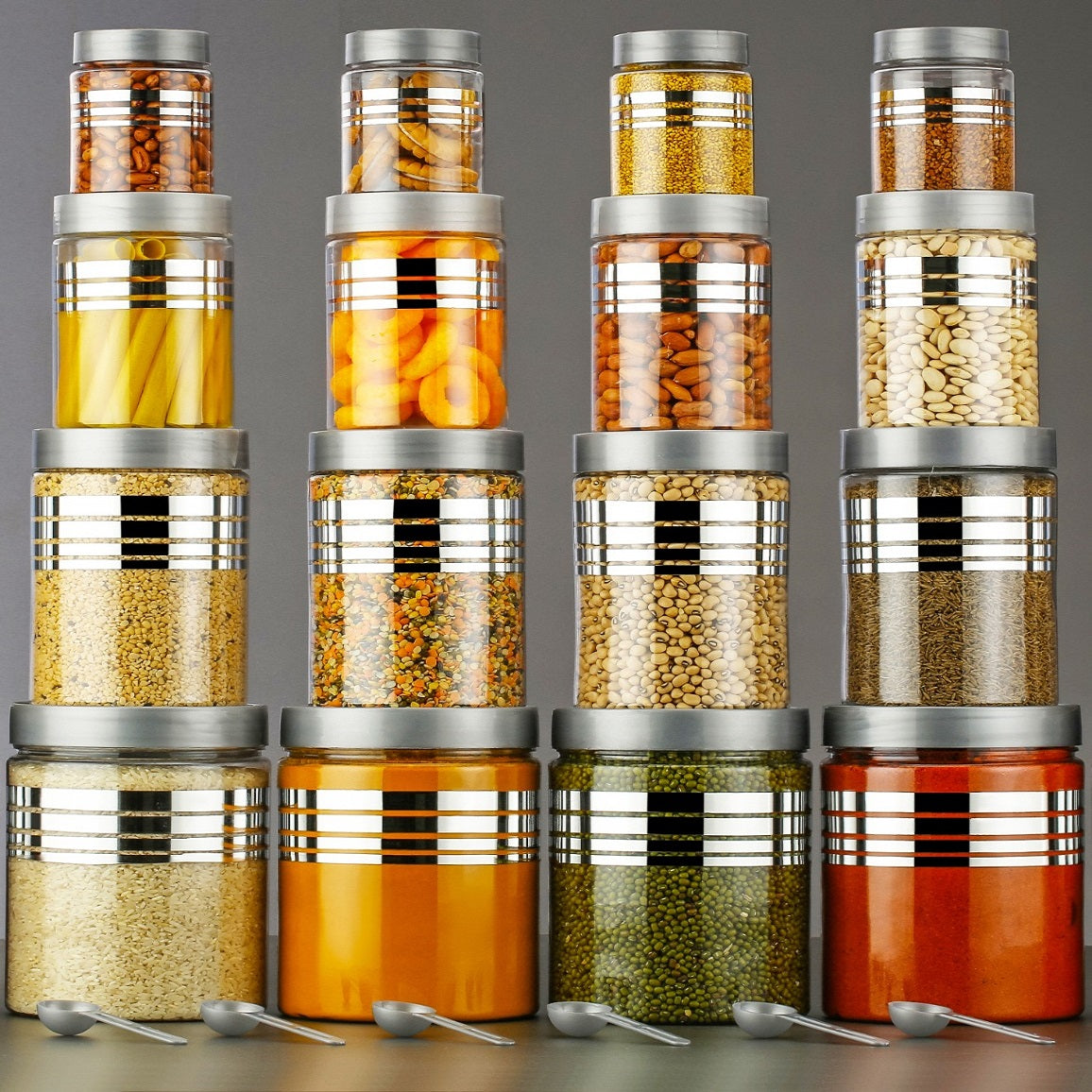 Kitchen Container Set – 1200 ml, 650 ml, 350 ml, 250 ml | Airtight Plastic Jars | Stackable & BPA-Free Storage