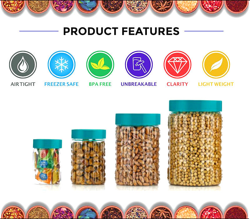 Plastic Grocery Container Set – Pack of 24 (250 ml | 350 ml | 650 ml | 1200 ml) – Airtight BPA-Free Kitchen Storage Jars