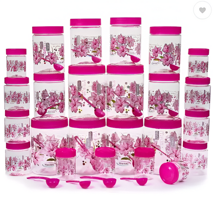 Plastic Grocery Container Set – 24-Pack Airtight Storage Jars (1200 ml, 650 ml, 350 ml, 250 ml, Black)