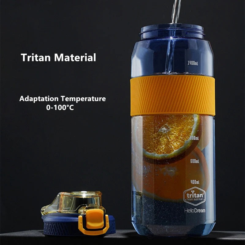 Motivational water bottle with cap and straw. BPA-free plastic, durable, leak-resistant — ideal for gym, office, and home hydration(1600 ml)