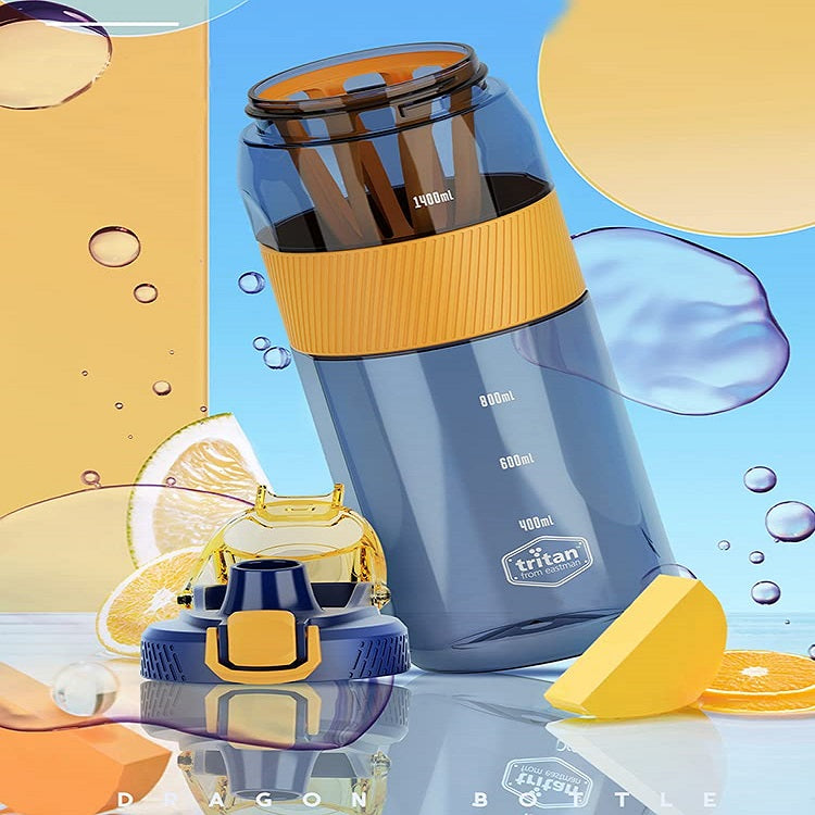 Motivational water bottle with cap and straw. BPA-free plastic, durable, leak-resistant — ideal for gym, office, and home hydration(1600 ml)